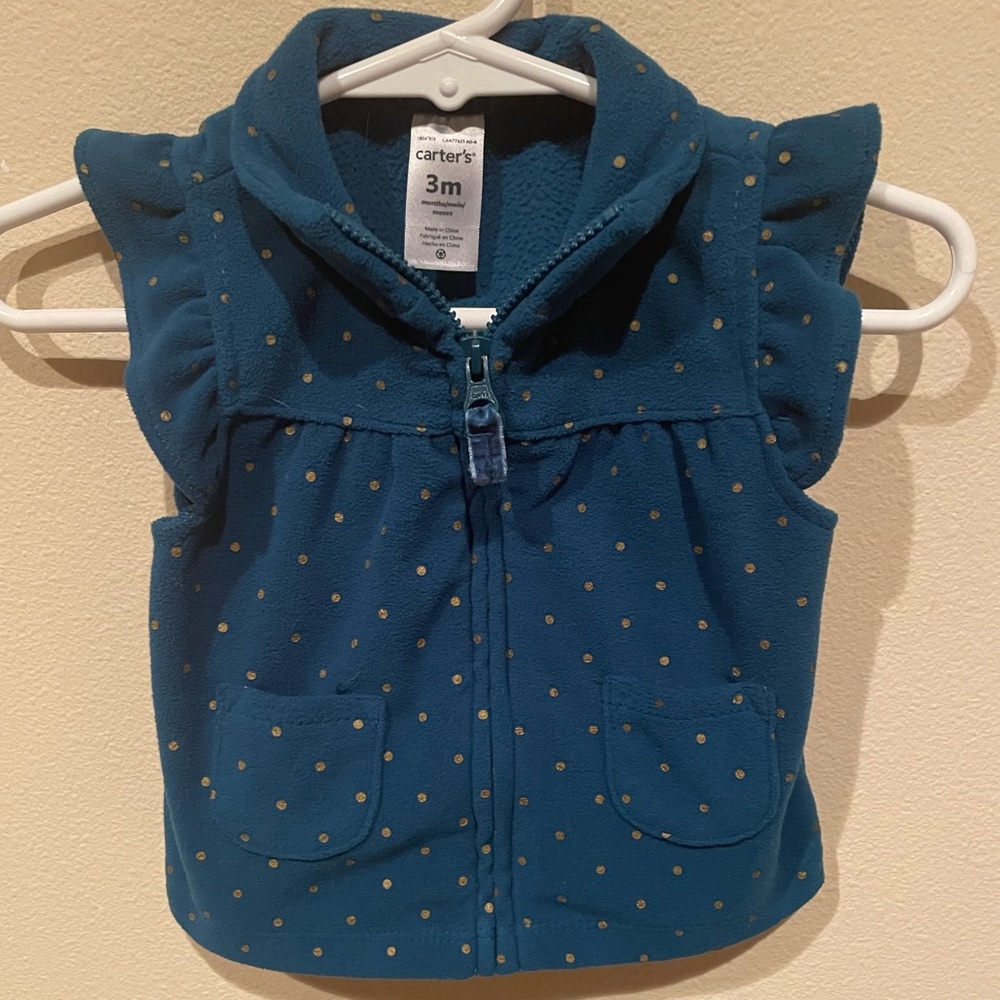 💠** 2 for $20** Size 3 months Carters Fleece Layering Vest teal & gold, full zip